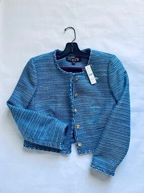 NWT J. Crew Louisa lady jacket in sequin tweed bright peri